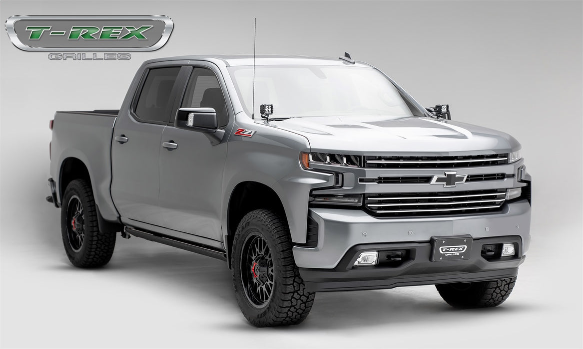 T-Rex Grilles 6211236 Billet Series Grille; Horizontal Round; Aluminum; Silver; 4 Pc; Overlay; - Truck Part Superstore