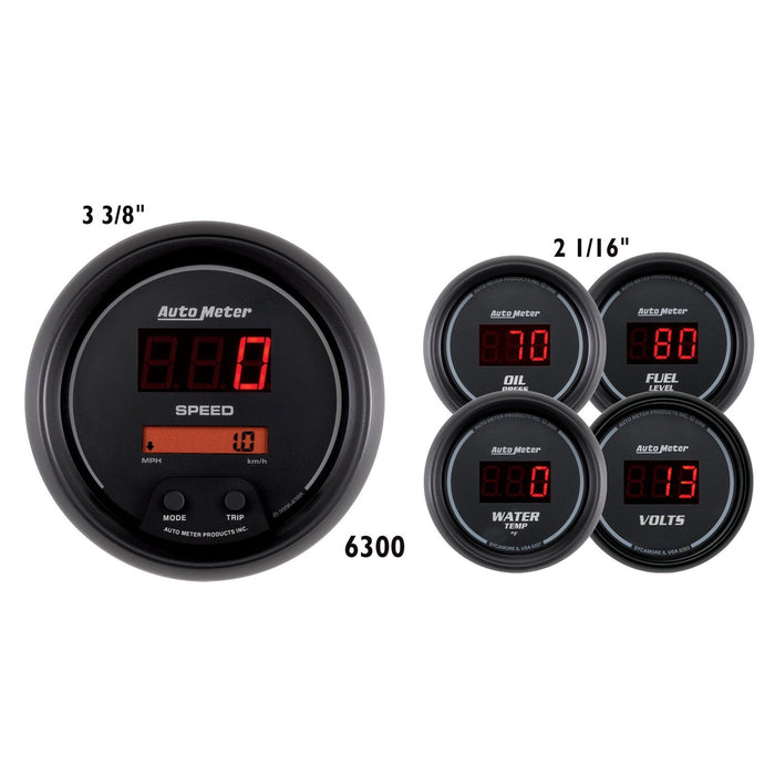 AutoMeter 6300 GAUGE KIT; 5 PC.; 3 3/8in./2 1/16in.; ELEC SPEEDO; DIGITAL; BLACK DIAL W/RED LED - Truck Part Superstore
