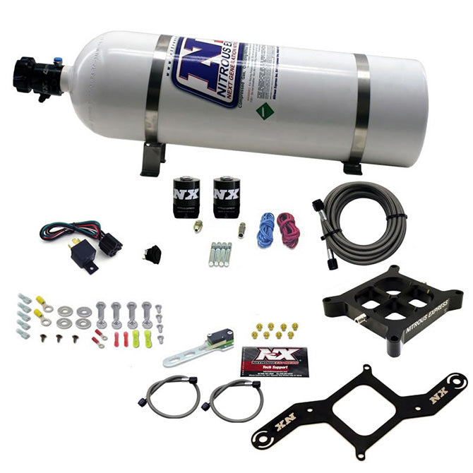 Nitrous Express 63040-15 4150 SINGLE ENTRY BILLET CROSSBAR PLATE SYSTEM; (50-300HP) W/15LB BOTTLE - Truck Part Superstore