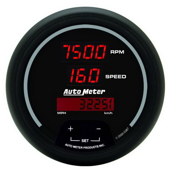 AutoMeter 6387 GAUGE; TACH/SPEEDO; 3 3/8in.; 260MPH/260KMH/10KRPM; PROGRAM; DIG; BLK W/RD LED - Truck Part Superstore