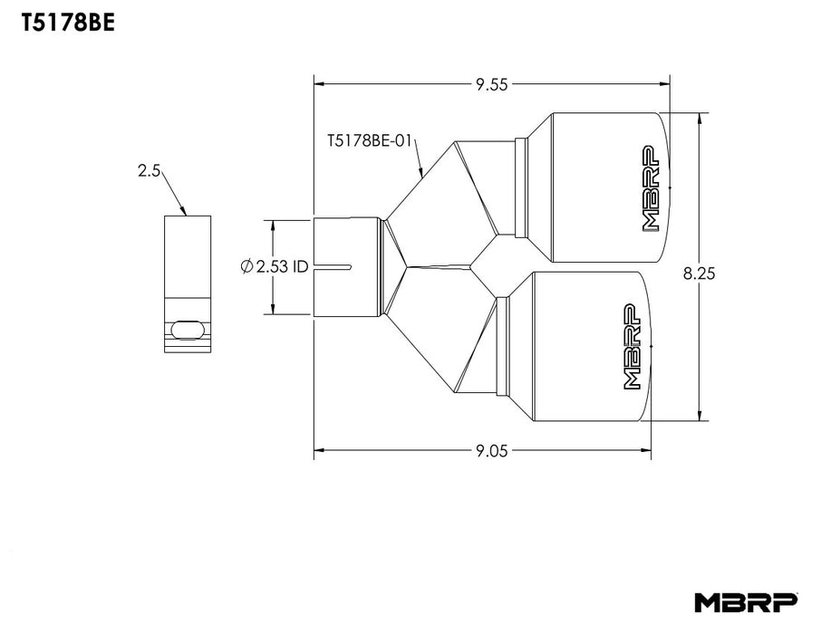 MBRP Exhaust T5178BE 2.5" Inlet Exhaust Tip. T304 Stainless Steel, Burnt End. - Truck Part Superstore