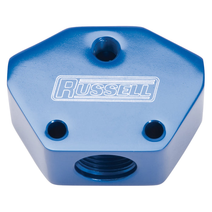 Russell 650410 BLUE ANODIZED BILLET Y BLOCK WITH-10 INLET AND-8 OUTLET - Truck Part Superstore