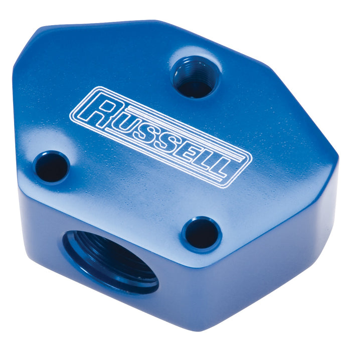 Russell 650410 BLUE ANODIZED BILLET Y BLOCK WITH-10 INLET AND-8 OUTLET - Truck Part Superstore