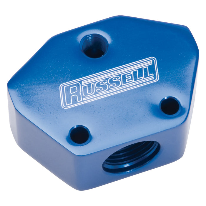 Russell 650410 BLUE ANODIZED BILLET Y BLOCK WITH-10 INLET AND-8 OUTLET - Truck Part Superstore