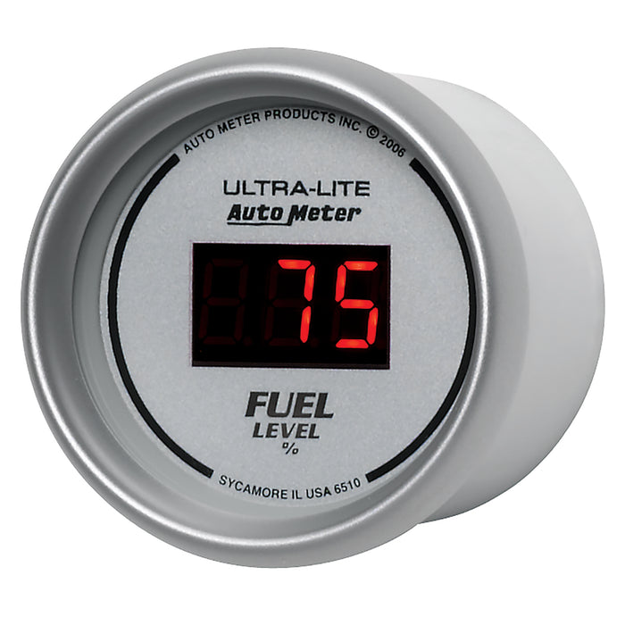 AutoMeter 6510 GAUGE; FUEL LEVEL; 2 1/16in.; 0-280O PROGRAM.; DIGITAL; SILVER DIAL W/RED LED - Truck Part Superstore