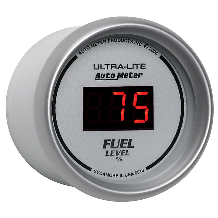 AutoMeter 6510 GAUGE; FUEL LEVEL; 2 1/16in.; 0-280O PROGRAM.; DIGITAL; SILVER DIAL W/RED LED - Truck Part Superstore