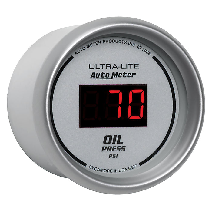 AutoMeter 6527 GAUGE; OIL PRESSURE; 2 1/16in.; 100PSI; DIGITAL; SILVER DIAL W/RED LED - Truck Part Superstore