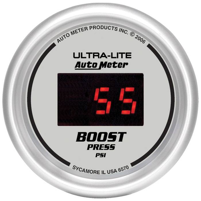 AutoMeter 6570 GAUGE; BOOST; 2 1/16in.; 60PSI; DIGITAL; SILVER DIAL W/RED LED - Truck Part Superstore