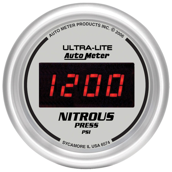 AutoMeter 6574 GAUGE; NITROUS PRESSURE; 2 1/16in.; 1600PSI; DIGITAL; SILVER DIAL W/RED LED - Truck Part Superstore