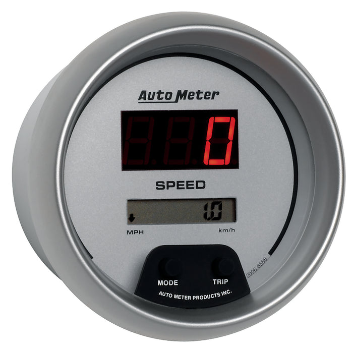AutoMeter 6588 GAUGE; SPEEDO; 3 3/8in.; 260MPH/260KM/H; ELEC PROGRAM; DIGITAL; SLVR W/RED LED - Truck Part Superstore