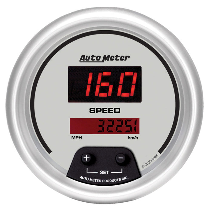 AutoMeter 6588 GAUGE; SPEEDO; 3 3/8in.; 260MPH/260KM/H; ELEC PROGRAM; DIGITAL; SLVR W/RED LED - Truck Part Superstore