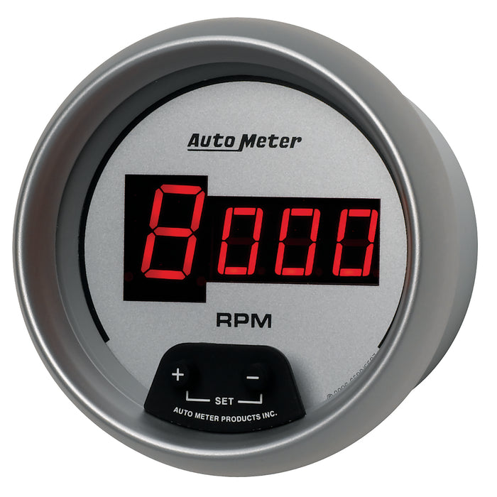 AutoMeter 6597 GAUGE; TACH; 3 3/8in.; 10K RPM; IN-DASH; DIGITAL; SILVER DIAL W/RED LED - Truck Part Superstore