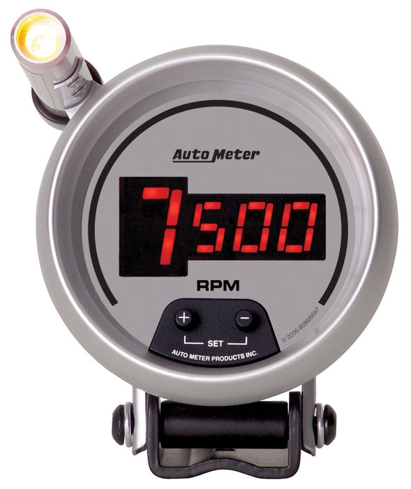 AutoMeter 6599 GAUGE; TACH; 3 3/4in.; 10K RPM; PEDESTAL W/QUICK-LITE; DIGITAL; SLVR W/RED LED - Truck Part Superstore