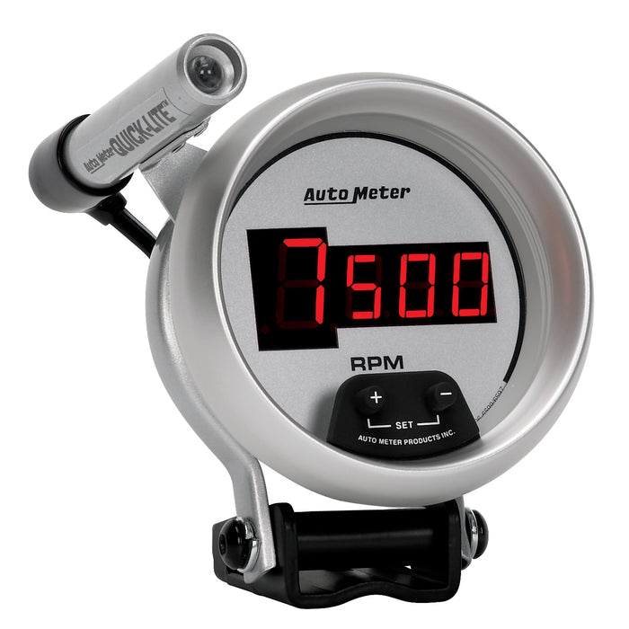 AutoMeter 6599 GAUGE; TACH; 3 3/4in.; 10K RPM; PEDESTAL W/QUICK-LITE; DIGITAL; SLVR W/RED LED - Truck Part Superstore