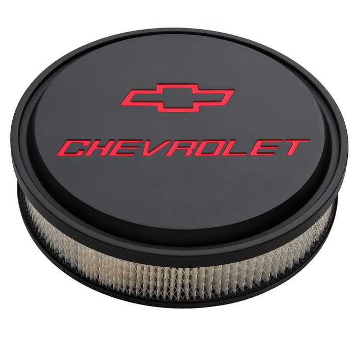 Proform 141-834 14" Air Cleaner Kit; Aluminum; Black Crinkle; Recessed Chevy and Bowtie Emblems - Truck Part Superstore
