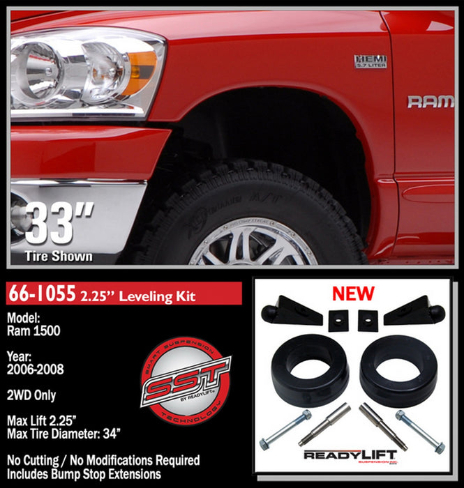 ReadyLift 66-1055 Front Leveling Kit; 2.25 in. Lift; Incl. Bump Stops: Allows Up To 34 in. Tire; - Truck Part Superstore