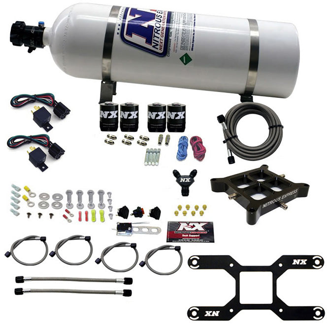 Nitrous Express 66042-15 4150 DUAL STAGE BILLET CROSSBAR; (50-300/100-500HP) WITH 15LB BOTTLE. - Truck Part Superstore