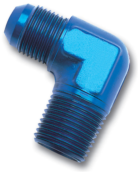 Russell 660840 90 Deg. Flare To Pipe Adapter Fitting; Blue Anodized; -6AN; 3/8 in. Pipe Size; - Truck Part Superstore