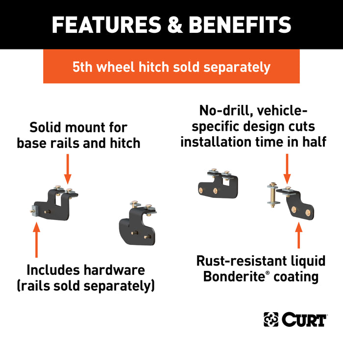 CURT 16427 Custom 5th Wheel Brackets; Select Ram 2500 (Except with 5th Wheel Prep Package) - Truck Part Superstore