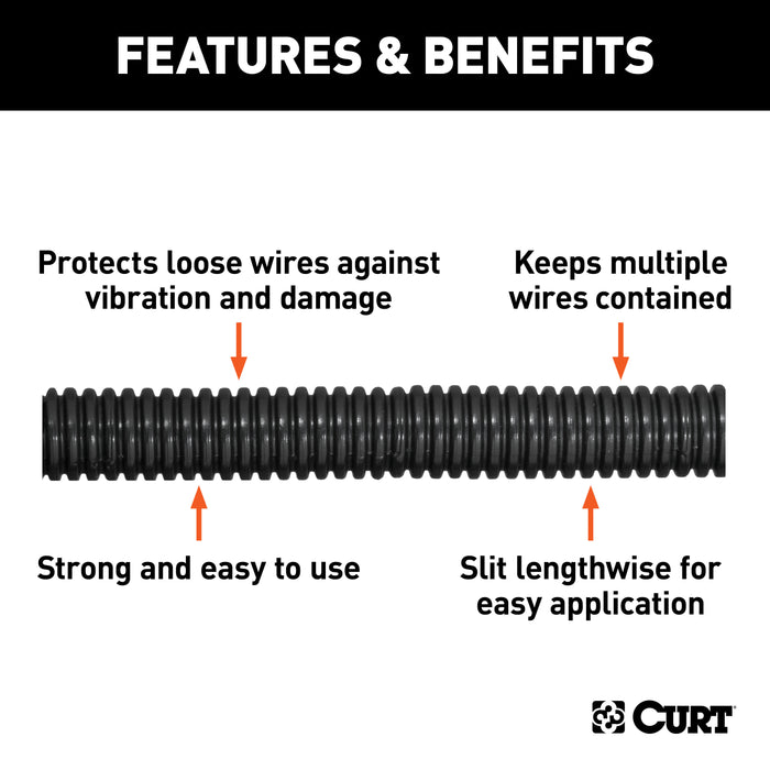 CURT 59827 1/2in. x 25ft. Convoluted Slit Loom Tubing (Packaged) - Truck Part Superstore