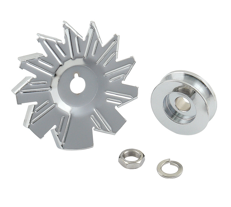 Mr Gasket 6808 Chrome Plated Alternator Fan And Pulley Kit; Incl. Fan/Pulley/Nut/Washer; - Truck Part Superstore