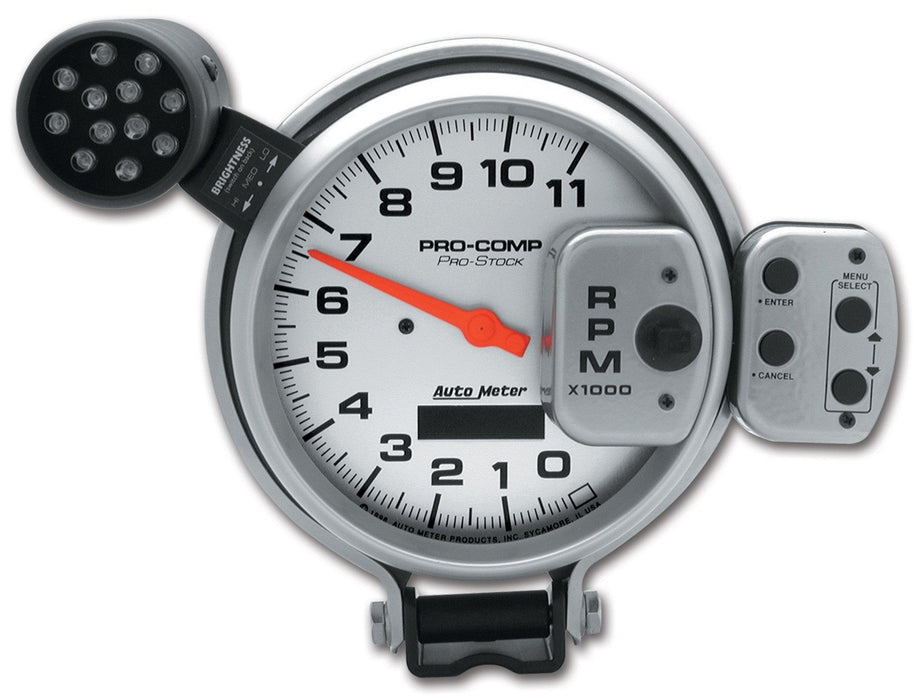 AutoMeter 6834 GAUGE; TACH; 5in.; 11K RPM; PRO-STOCK PEDESTAL W/SUPER LITE/PEAK MEM; UL - Truck Part Superstore
