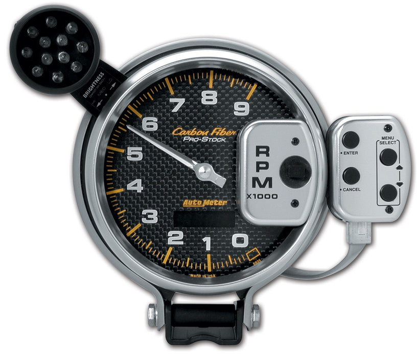 AutoMeter 6835 GAUGE; TACH; 5in.; 9K RPM; PRO-STOCK PEDESTAL W/SUPER LITE/PK MEM; CARBON FIBER - Truck Part Superstore