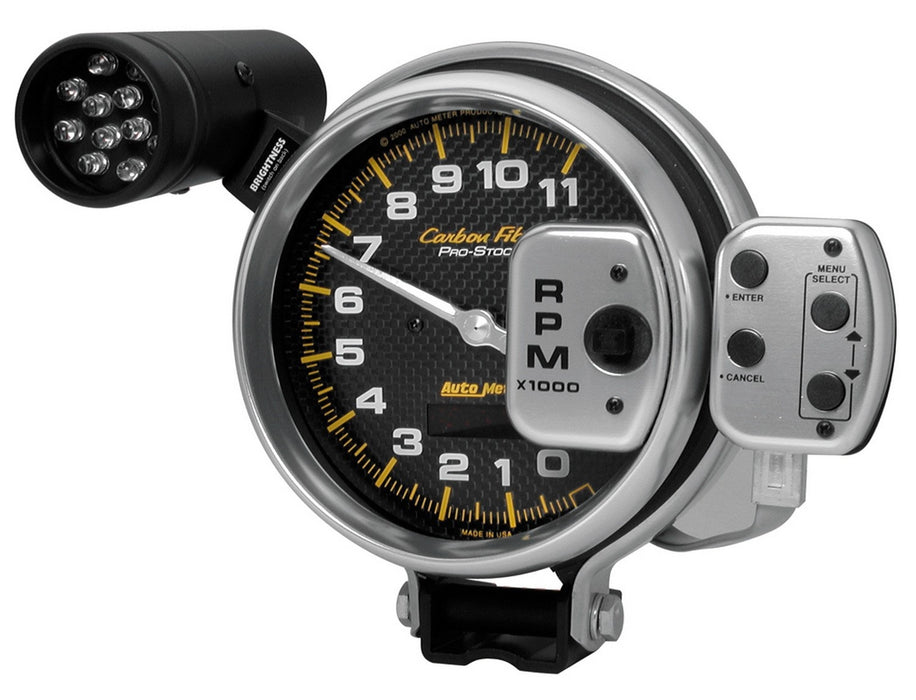 AutoMeter 6836 GAUGE; TACH; 5in.; 11K RPM; PRO-STOCK PEDESTAL W/SUPER LITE/PK MEM; CARBON FIBR - Truck Part Superstore