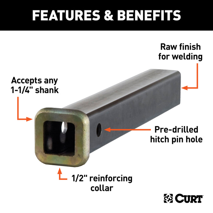 CURT 49512 CURT 49512 1-1/4-Inch x 12-Inch Weld-On Raw Steel Trailer Hitch Receiver Tube - Truck Part Superstore