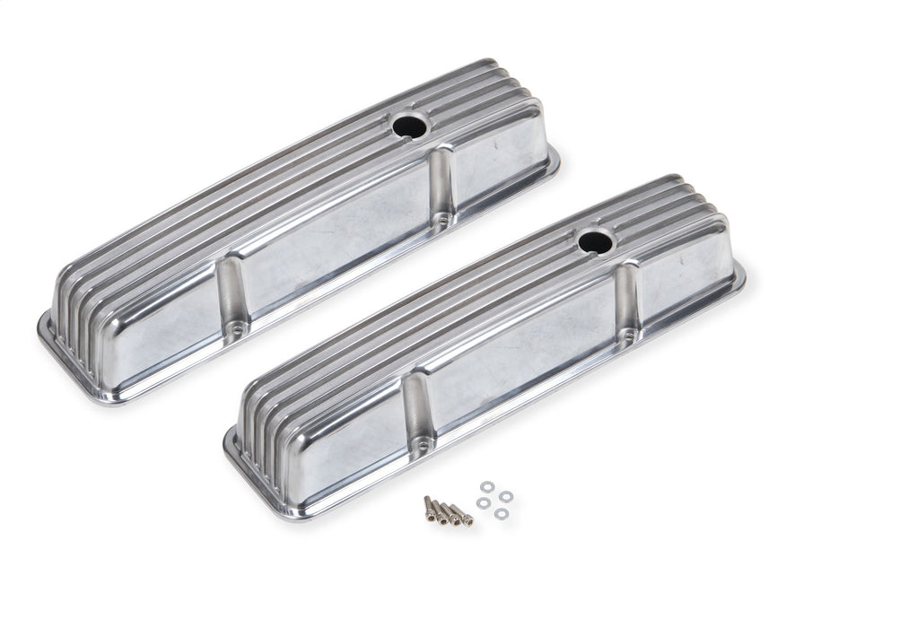 Mr Gasket 6855G Aluminum Valve Cover; Pre-Punched Breather Openings w/Baffles; Finned; Pair; - Truck Part Superstore