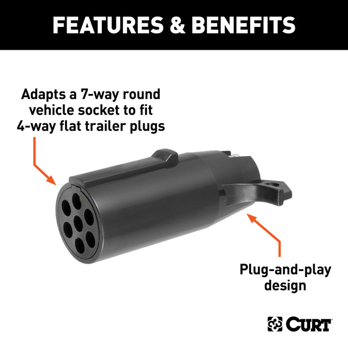 CURT 57040 CURT 57040 7-Way Round Vehicle-Side to 4-Way Flat Trailer Wiring Adapter - Truck Part Superstore