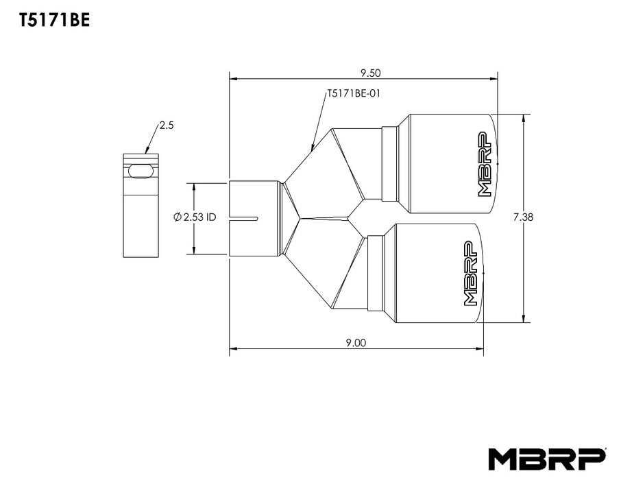 MBRP Exhaust T5171BE 2.5" Inlet Burnt End Exhaust Tip. - Truck Part Superstore