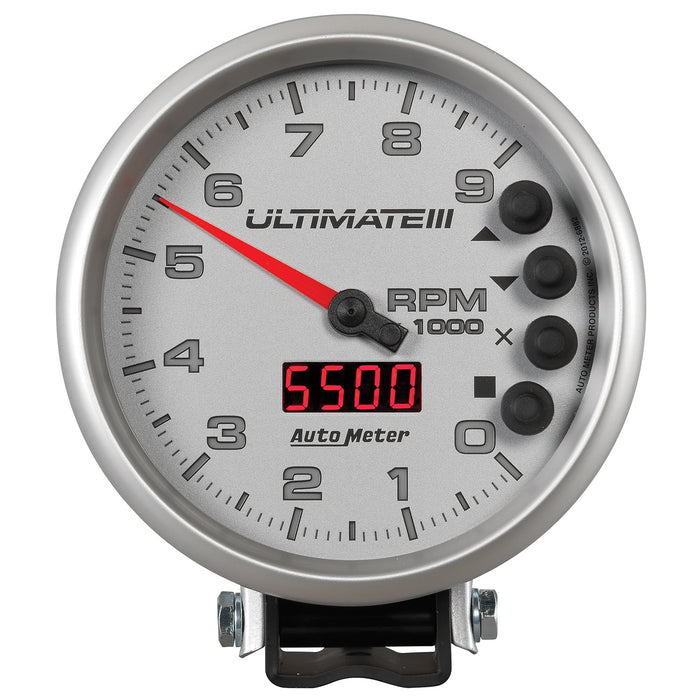AutoMeter 6882 GAUGE; TACH; 5in.; 9K RPM; PEDESTAL; DATALOGGING; ULTIMATE III PLAYBACK; SILVER - Truck Part Superstore