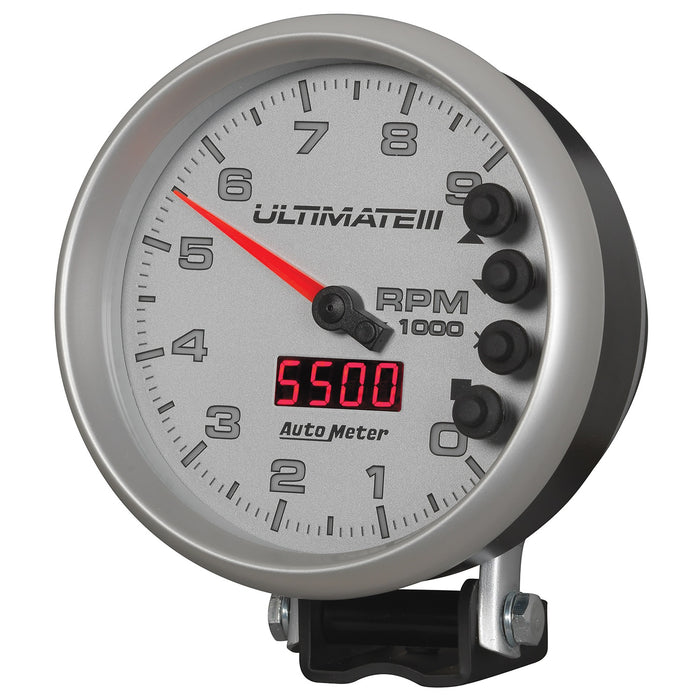 AutoMeter 6882 GAUGE; TACH; 5in.; 9K RPM; PEDESTAL; DATALOGGING; ULTIMATE III PLAYBACK; SILVER - Truck Part Superstore