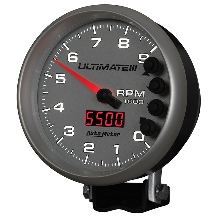 AutoMeter 6882 GAUGE; TACH; 5in.; 9K RPM; PEDESTAL; DATALOGGING; ULTIMATE III PLAYBACK; SILVER - Truck Part Superstore