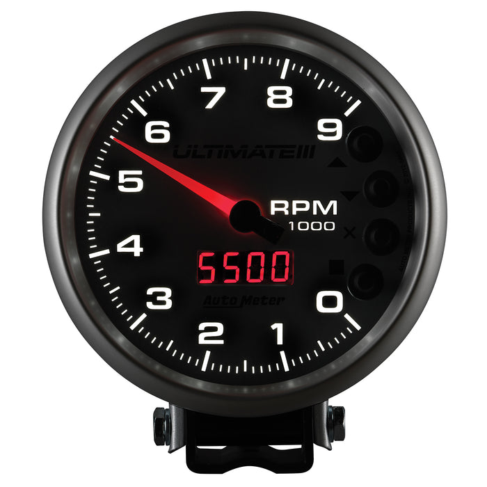 AutoMeter 6882 GAUGE; TACH; 5in.; 9K RPM; PEDESTAL; DATALOGGING; ULTIMATE III PLAYBACK; SILVER - Truck Part Superstore