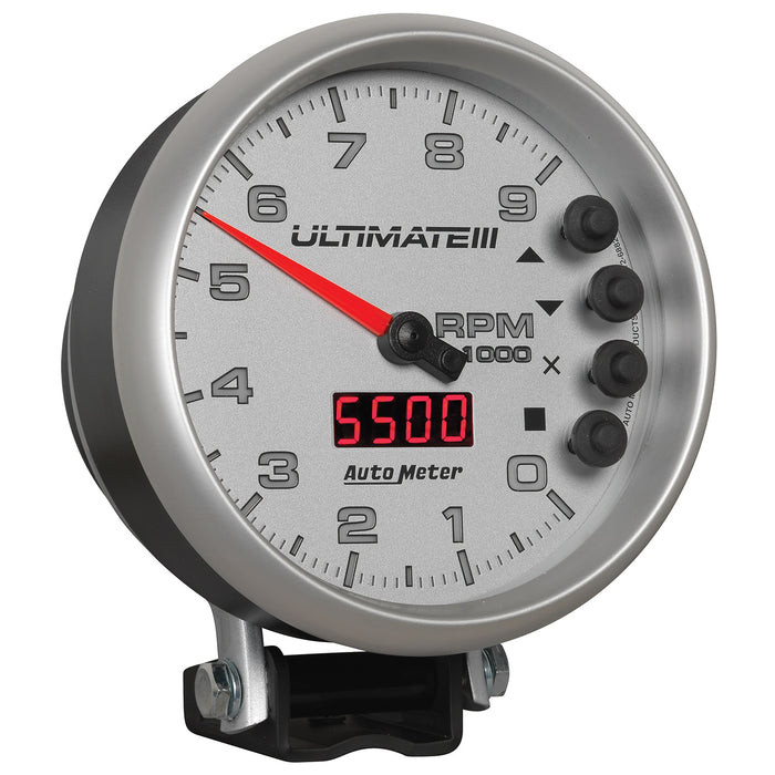 AutoMeter 6882 GAUGE; TACH; 5in.; 9K RPM; PEDESTAL; DATALOGGING; ULTIMATE III PLAYBACK; SILVER - Truck Part Superstore