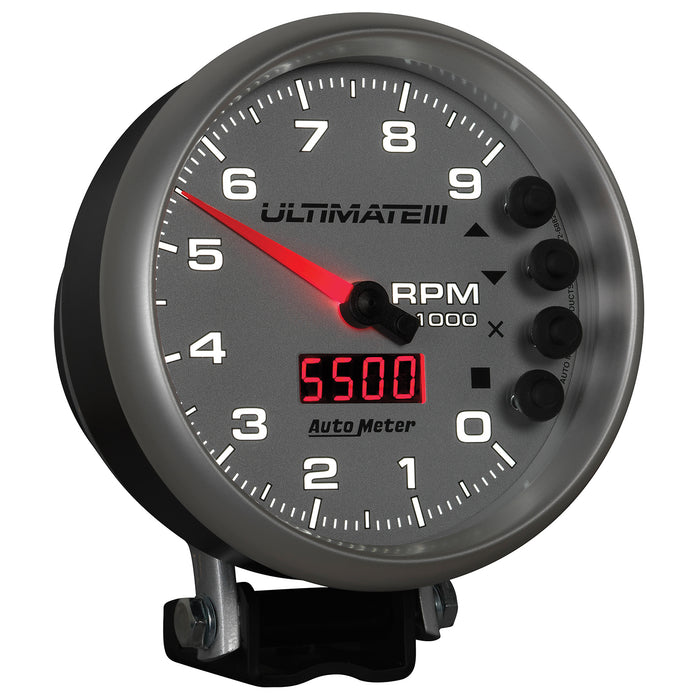 AutoMeter 6882 GAUGE; TACH; 5in.; 9K RPM; PEDESTAL; DATALOGGING; ULTIMATE III PLAYBACK; SILVER - Truck Part Superstore