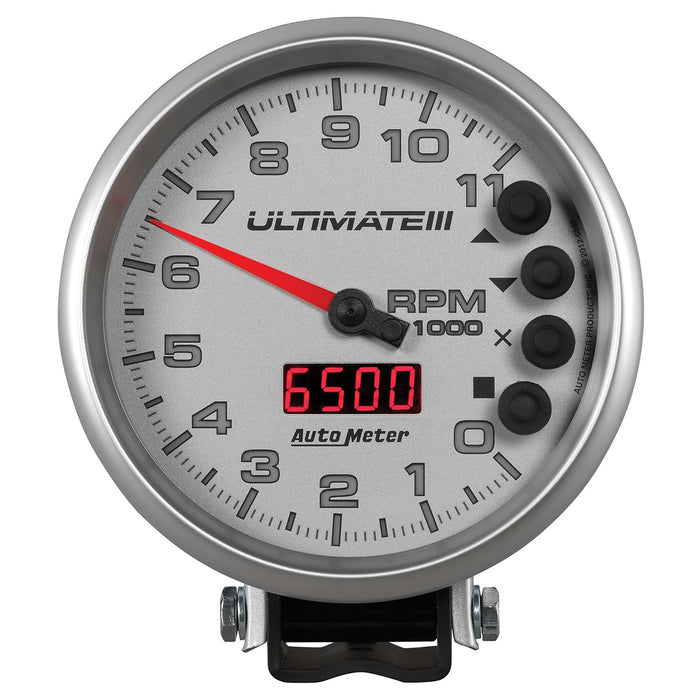 AutoMeter 6886 GAUGE; TACH; 5in.; 11K RPM; PEDESTAL; DATALOGGING; ULTIMATE III PLAYBACK; SILVER - Truck Part Superstore