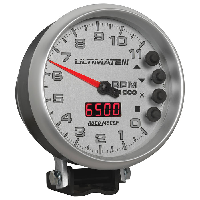 AutoMeter 6886 GAUGE; TACH; 5in.; 11K RPM; PEDESTAL; DATALOGGING; ULTIMATE III PLAYBACK; SILVER - Truck Part Superstore
