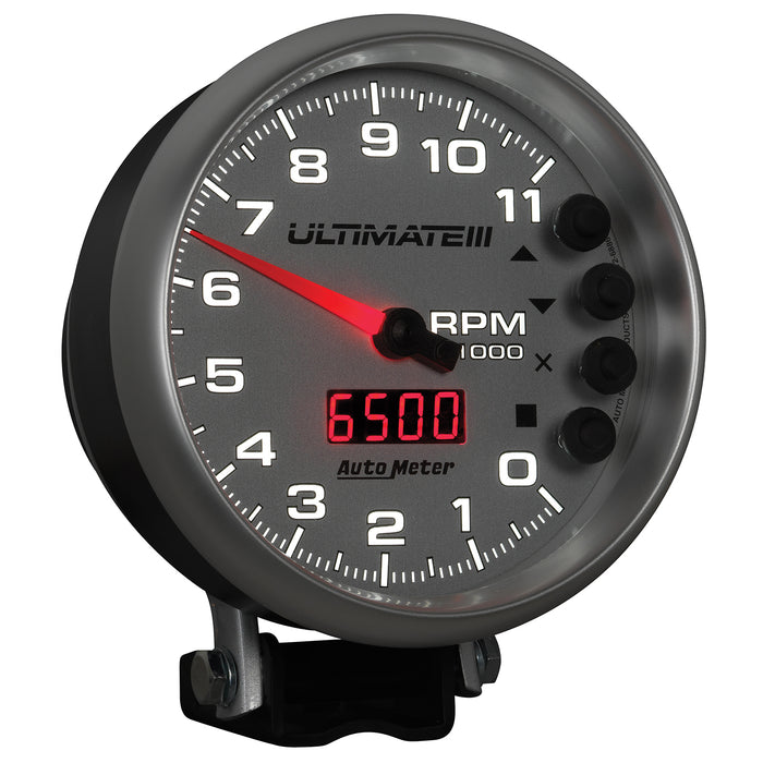 AutoMeter 6886 GAUGE; TACH; 5in.; 11K RPM; PEDESTAL; DATALOGGING; ULTIMATE III PLAYBACK; SILVER - Truck Part Superstore