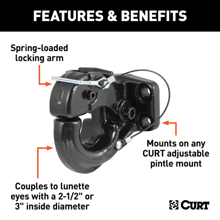 CURT 48210 Pintle Hook (20;000 lbs.; 2-1/2in. or 3in. Lunette Rings) - Truck Part Superstore