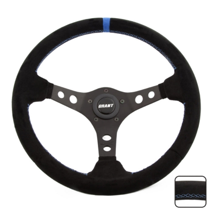 Grant 696 Racing Steering Wheel; Black w/Blue Marker; 3-Spoke Design; - Truck Part Superstore