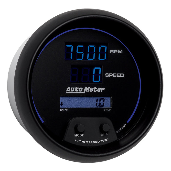 AutoMeter 6987 GAUGE; TACH/SPEEDO; 3 3/8in.; 260MPH/260KMH/10KRPM; PRGRAM; DIGITAL; BK W/BLU LE - Truck Part Superstore