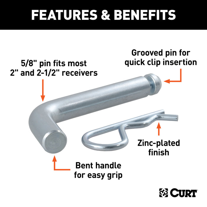 CURT 21583 5/8in. Hitch Pin with Groove (2in. or 2-1/2in. Receiver; Zinc; Packaged) - Truck Part Superstore
