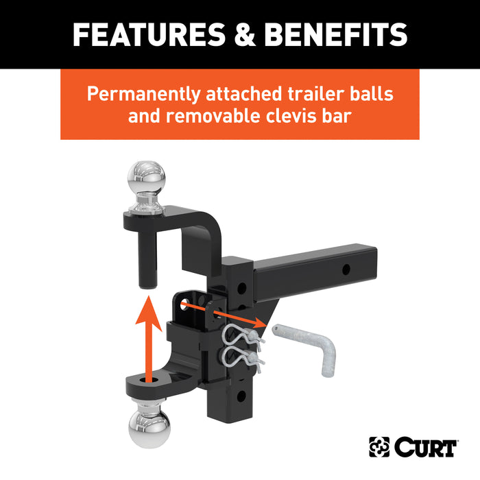 CURT 45049 Adjustable Multipurpose Ball Mount (2in. Shank; 2in./2-5/16in. Balls) - Truck Part Superstore