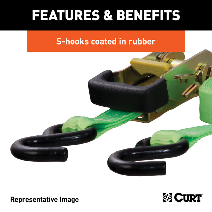 CURT 83028 16ft. Lime Green Cargo Straps with S-Hooks (1;100 lbs; 2-Pack) - Truck Part Superstore