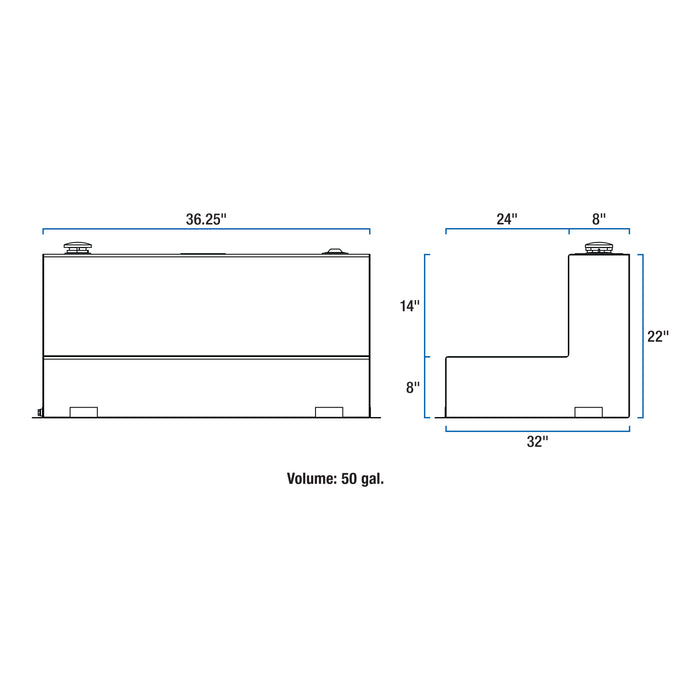UWS TT-50-L-T-P 50-Gallon L-Shape Bright Aluminum Transfer Tank - Truck Part Superstore