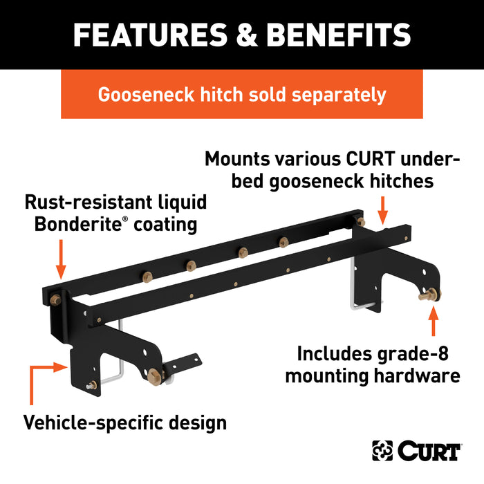CURT 60652 Under-Bed Gooseneck Install Brackets; Select Silverado; Sierra 1500; 2500; 3500 - Truck Part Superstore
