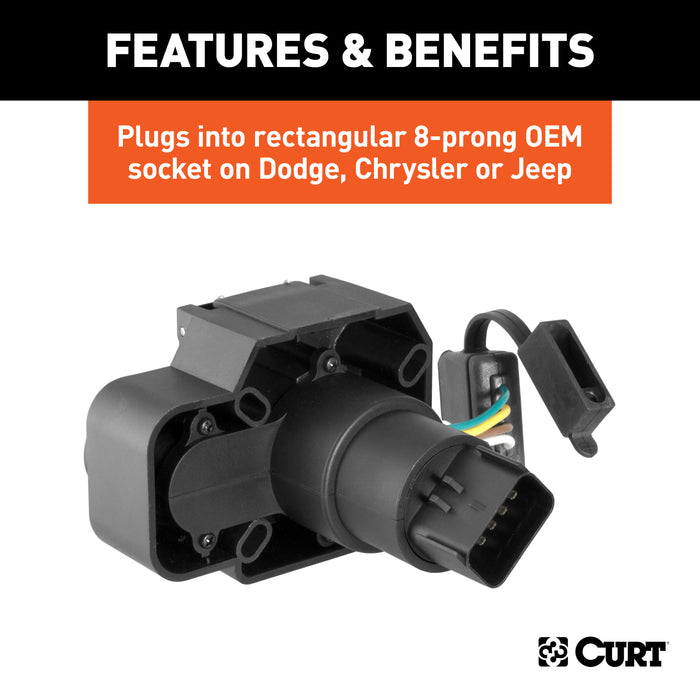 CURT 57100 Dual-Output 7/4-Way Connector with Backup Alarm (Plugs into Dodge 8-Prong) - Truck Part Superstore